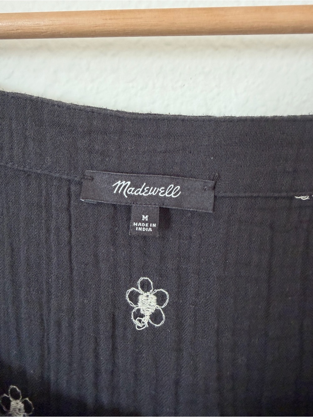 Madewell Daisy Embroidered Lightspun Gauze Cotton Midi Dress Size Medium M Black - Picture 6 of 9